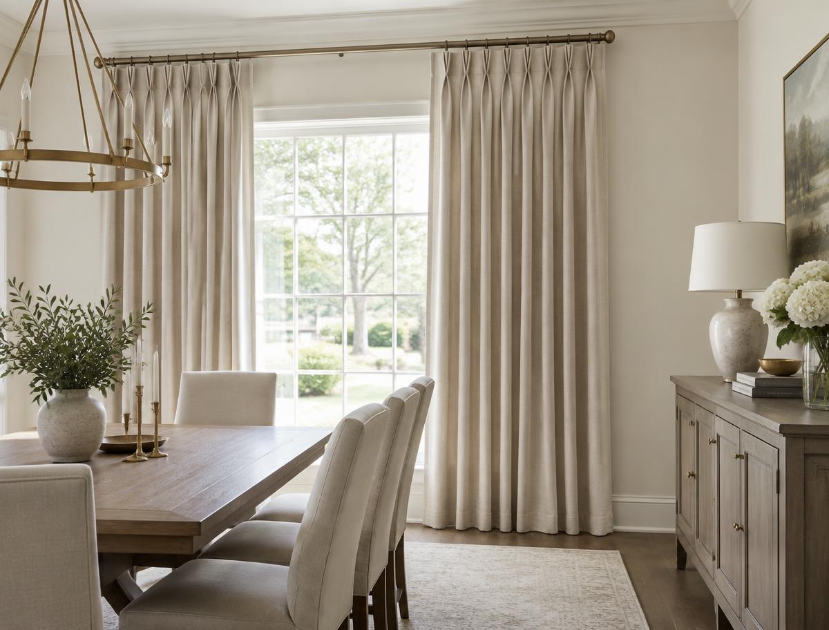 Cortinas pinch pleat en comedor